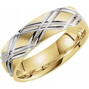 14K Yellow with Rhodium Plating 6 mm Design Band Size 9.5