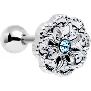16 Gauge 1/4 Aqua Gem Steel Mandala Flower Tragus Cartilage Earring
