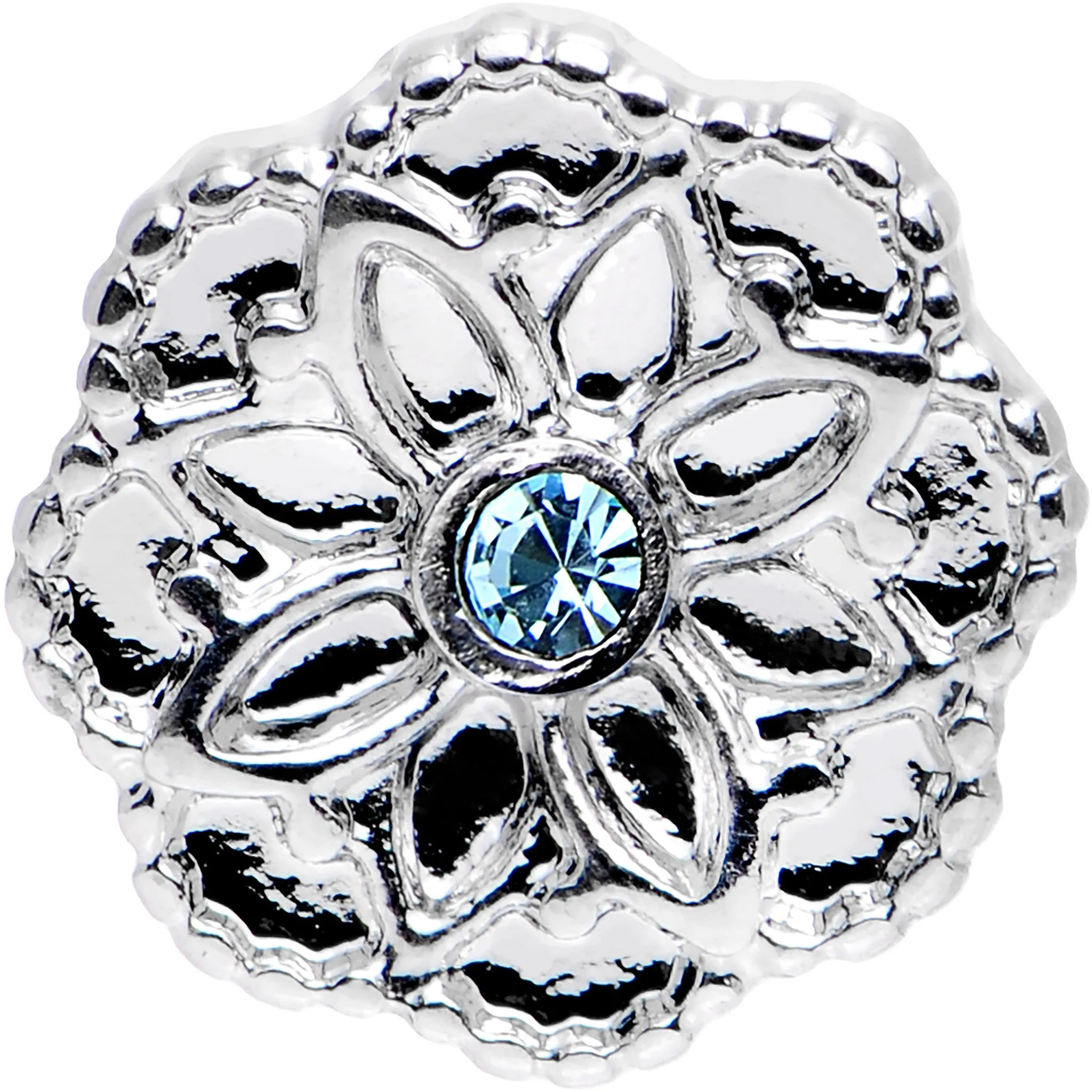 16 Gauge 1/4 Aqua Gem Steel Mandala Flower Tragus Cartilage Earring