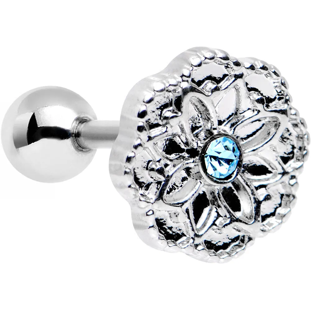 16 Gauge 1/4 Aqua Gem Steel Mandala Flower Tragus Cartilage Earring
