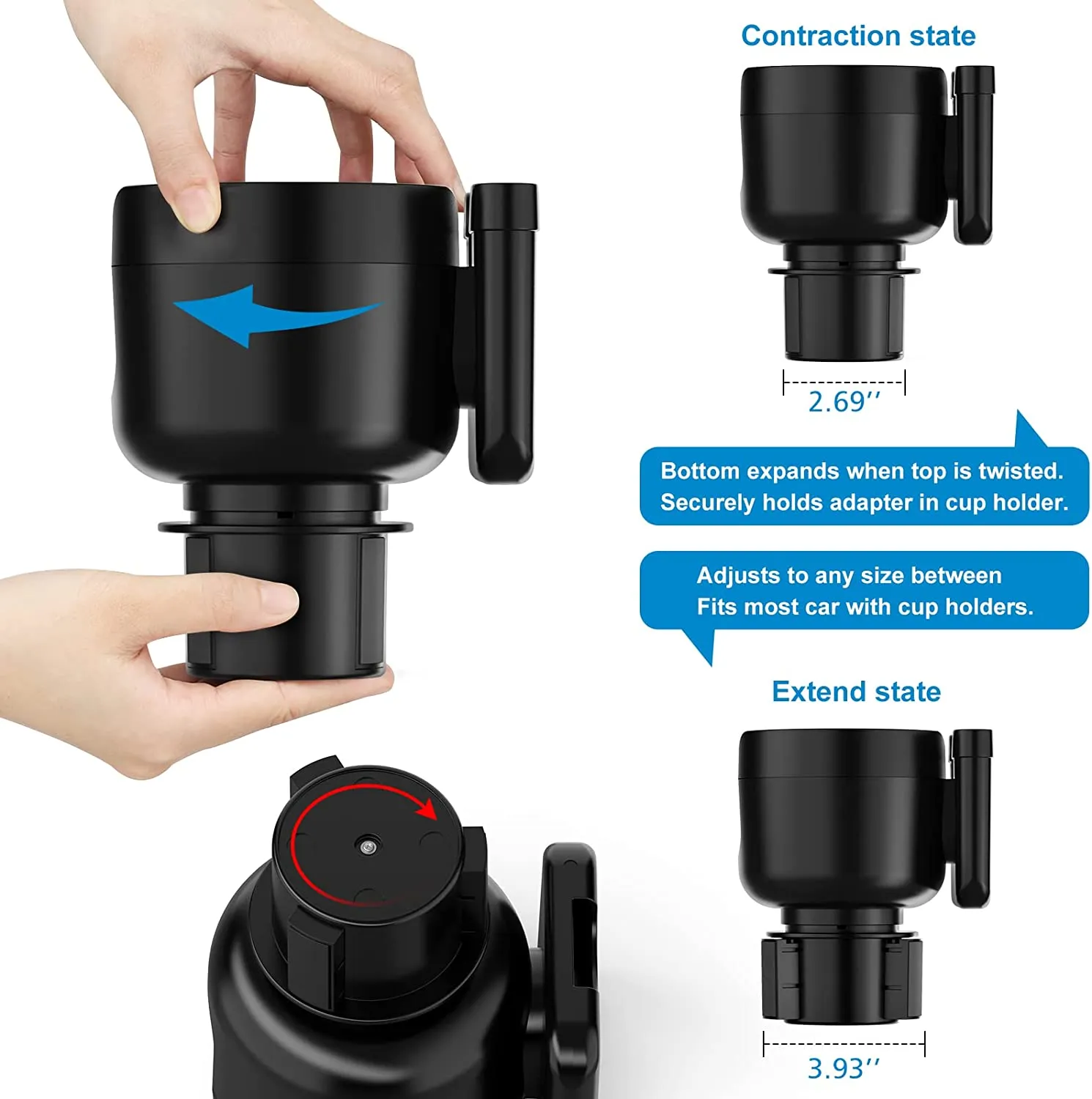 2-in-1 Car Cup Holder Expander Adapter with Adjustable Base, Custom Fit For Your Cars, Car Cup Holder Expander Organizer with Phone Holder, Fits 32/40 oz Drinks Bottles, Car Accessories CH15988