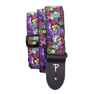 2” MARDI GRAS JACQUARD GUITAR STRAP WITH LEATHER ENDS