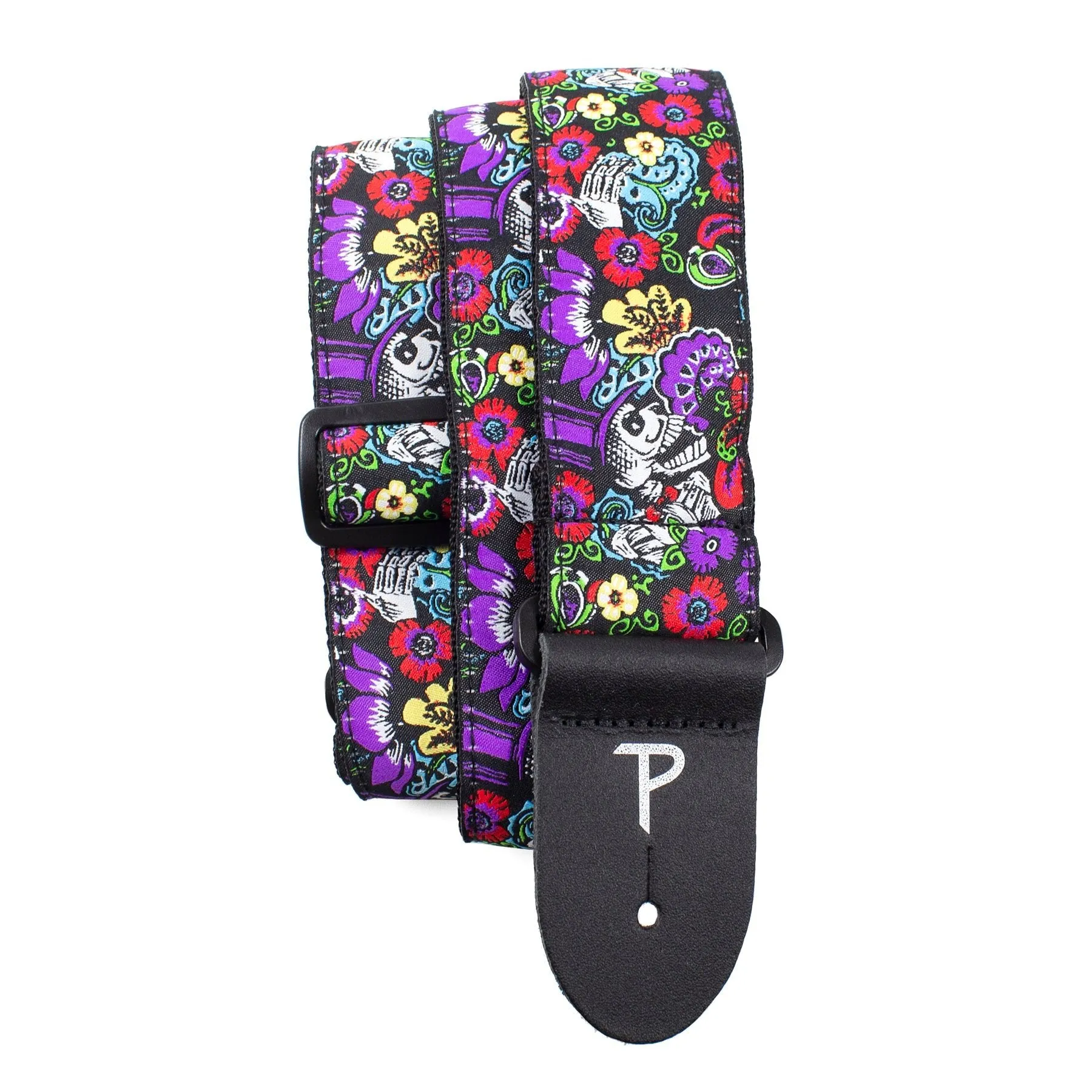 2” MARDI GRAS JACQUARD GUITAR STRAP WITH LEATHER ENDS