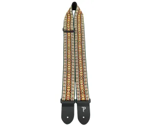 2" RED / WHITE / ORANGE HOOTENANNY JACQUARD GUITAR STRAP WITH LEATHER ENDS