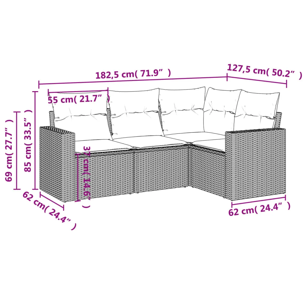 4 Piece Patio Sofa Set with Cushions Black Poly Rattan