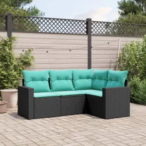4 Piece Patio Sofa Set with Cushions Black Poly Rattan