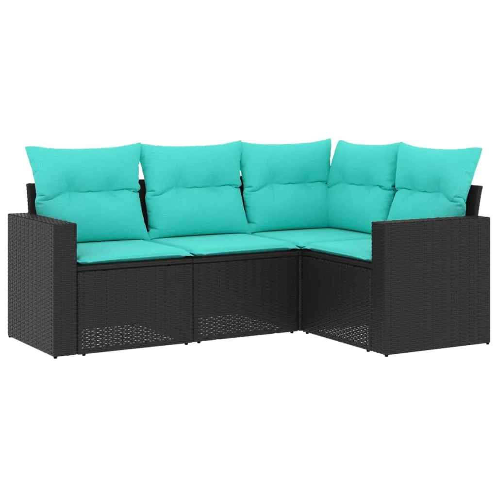 4 Piece Patio Sofa Set with Cushions Black Poly Rattan