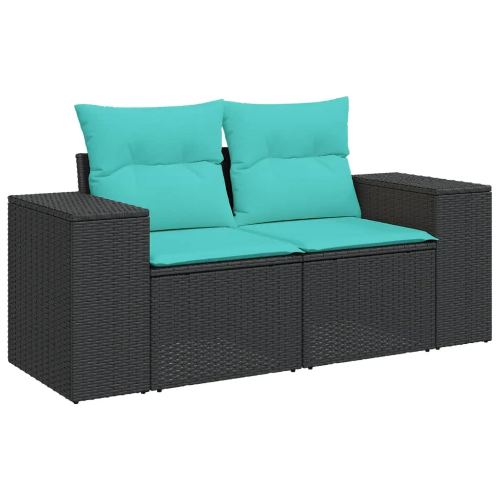 5 Piece Patio Sofa Set with Cushions Black Poly Rattan