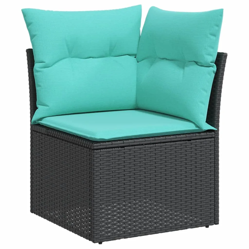 5 Piece Patio Sofa Set with Cushions Black Poly Rattan