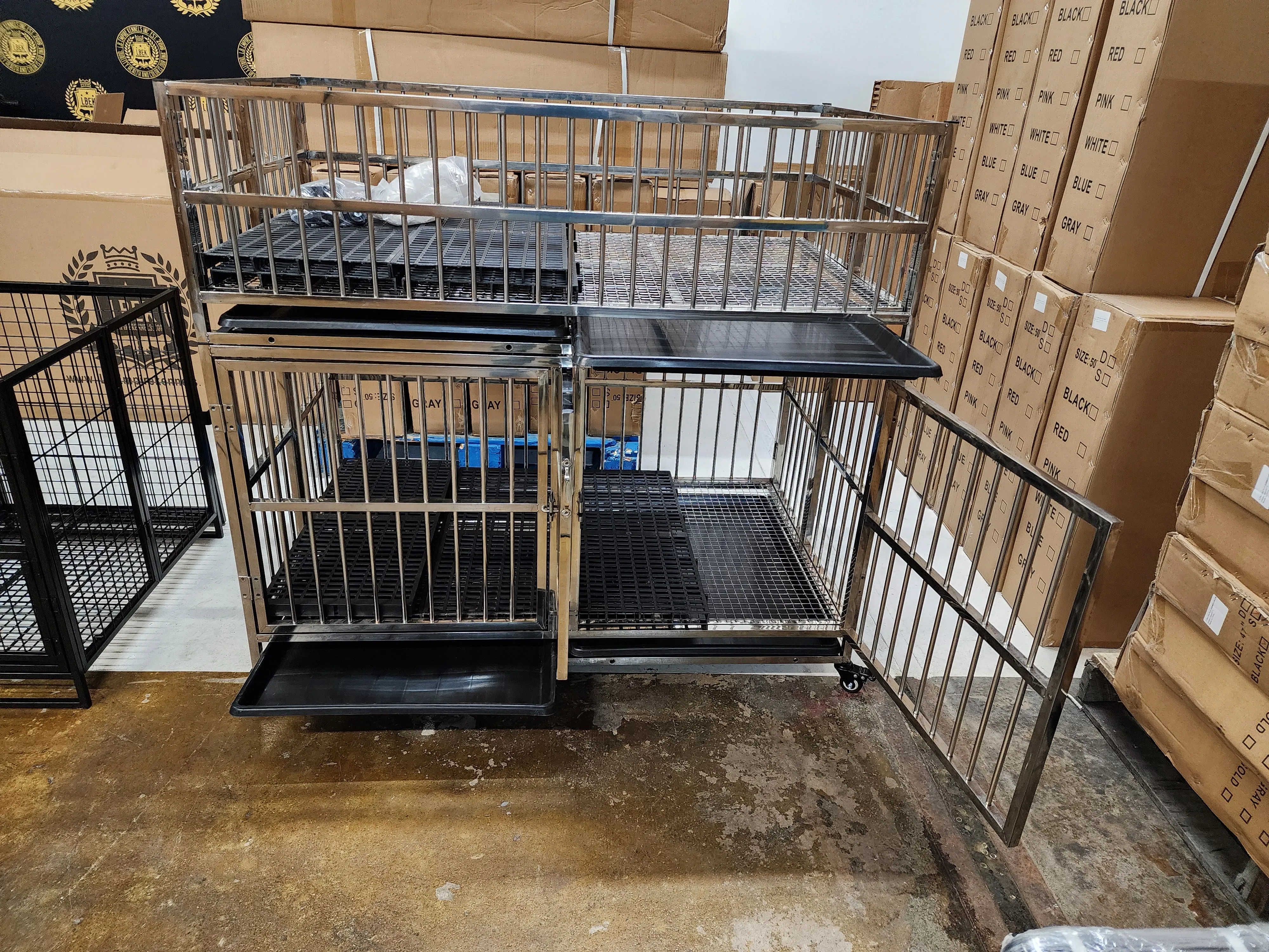 51" 2-Door Stainless Steel Collapsible Dog Show Cage With Removable Dividers ⚠️ OVERSIZED Freight Rate NOT Included❗ Contact Via Text (336) 451-9122 For Exact Home Delivery rate‼️