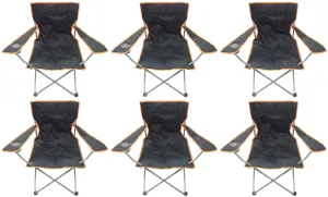 6 Black & Orange Lightweight Folding Camping Beach Captains Chairs
