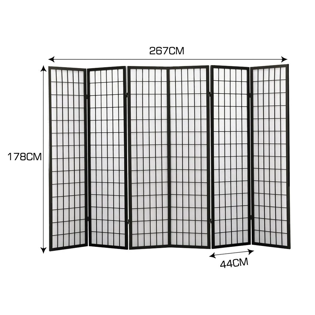 6 Panel Free Standing Foldable  Room Divider Privacy Screen Black Frame