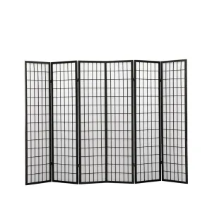 6 Panel Free Standing Foldable  Room Divider Privacy Screen Black Frame