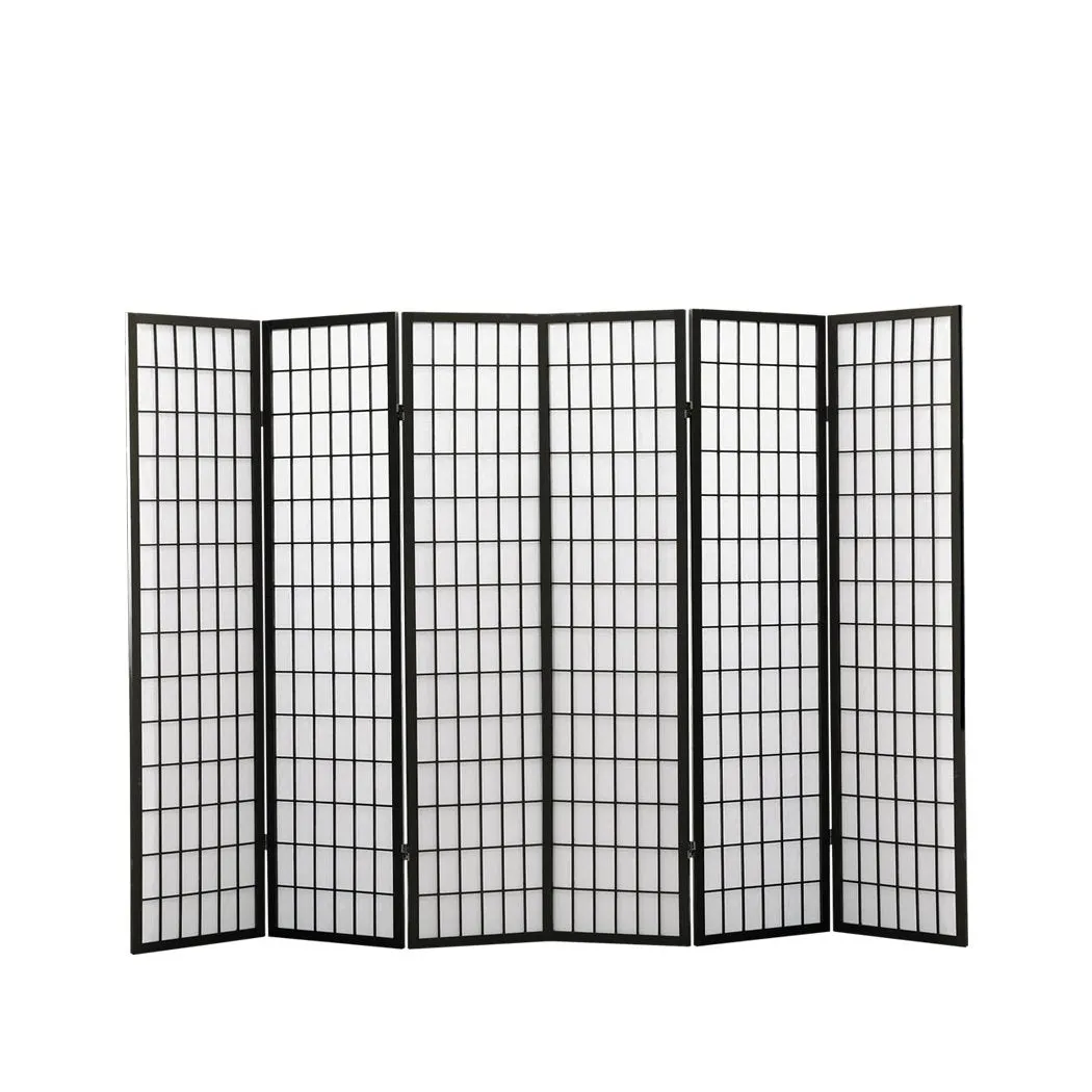 6 Panel Free Standing Foldable  Room Divider Privacy Screen Black Frame