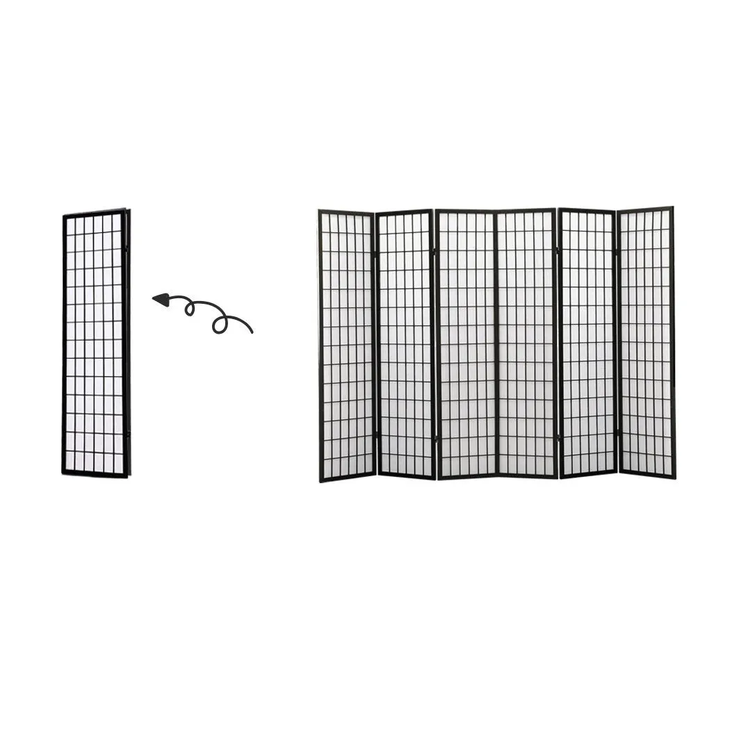 6 Panel Free Standing Foldable  Room Divider Privacy Screen Black Frame