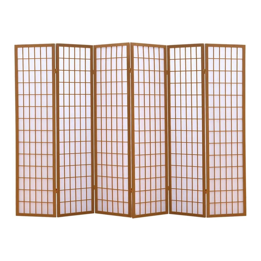 6 Panel Free Standing Foldable  Room Divider Privacy Screen Wood Frame