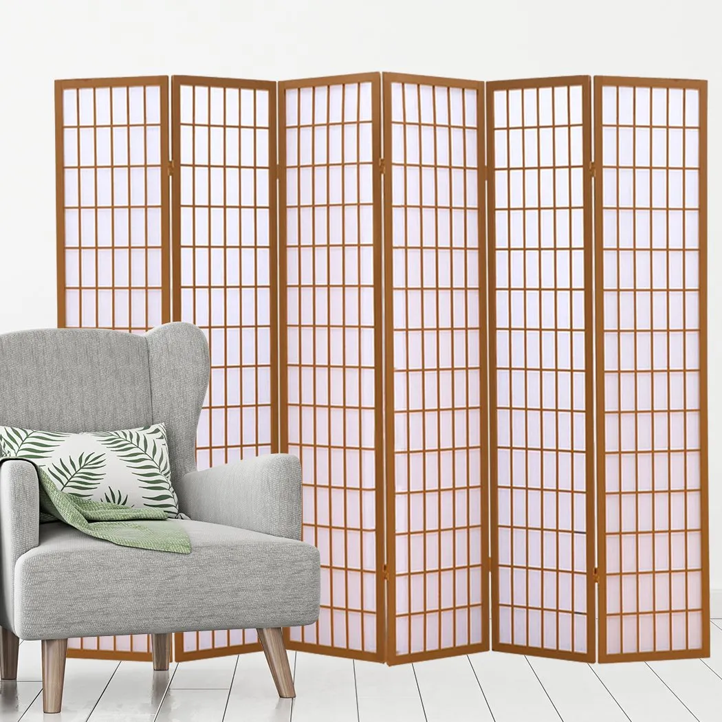 6 Panel Free Standing Foldable  Room Divider Privacy Screen Wood Frame