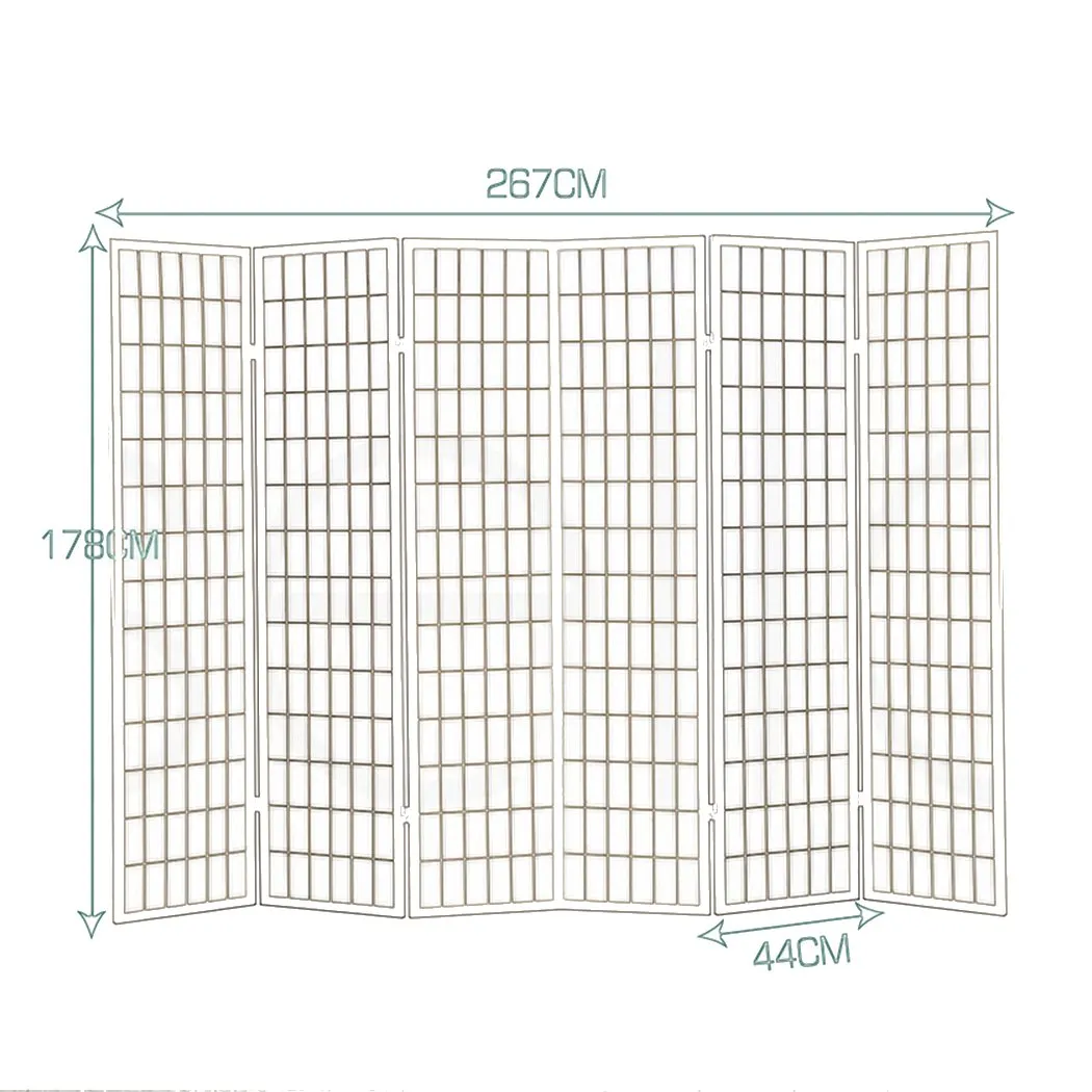 6 Panel Free Standing Foldable  Room Divider Privacy Screen Wood Frame