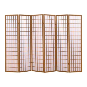 6 Panel Free Standing Foldable  Room Divider Privacy Screen Wood Frame