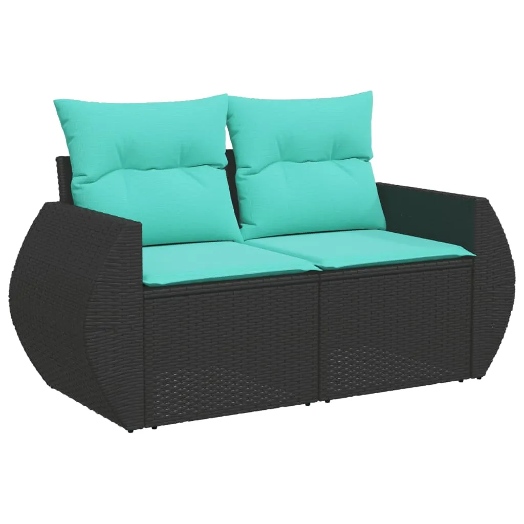6 Piece Patio Sofa Set with Cushions Black Poly Rattan