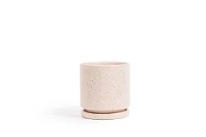 6.5" Gemstone Cylinder Pots with Water Saucers | White Sesame
