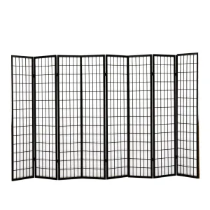 8 Panel Free Standing Foldable  Room Divider Privacy Screen Black Frame