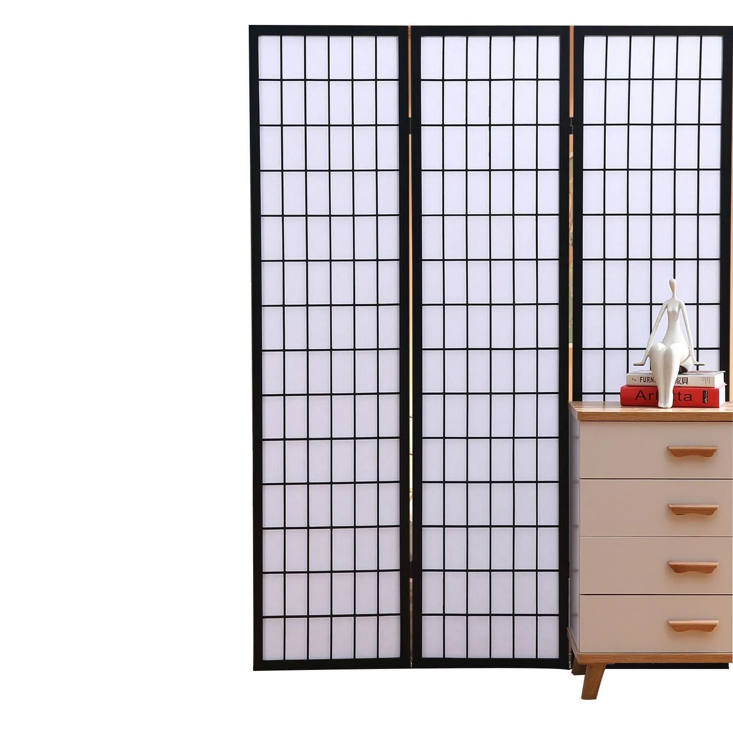 8 Panel Free Standing Foldable  Room Divider Privacy Screen Black Frame