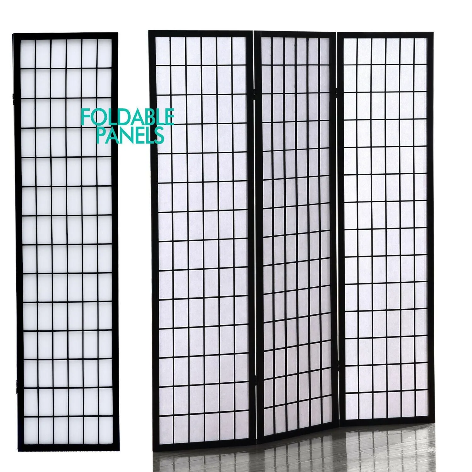 8 Panel Free Standing Foldable  Room Divider Privacy Screen Black Frame