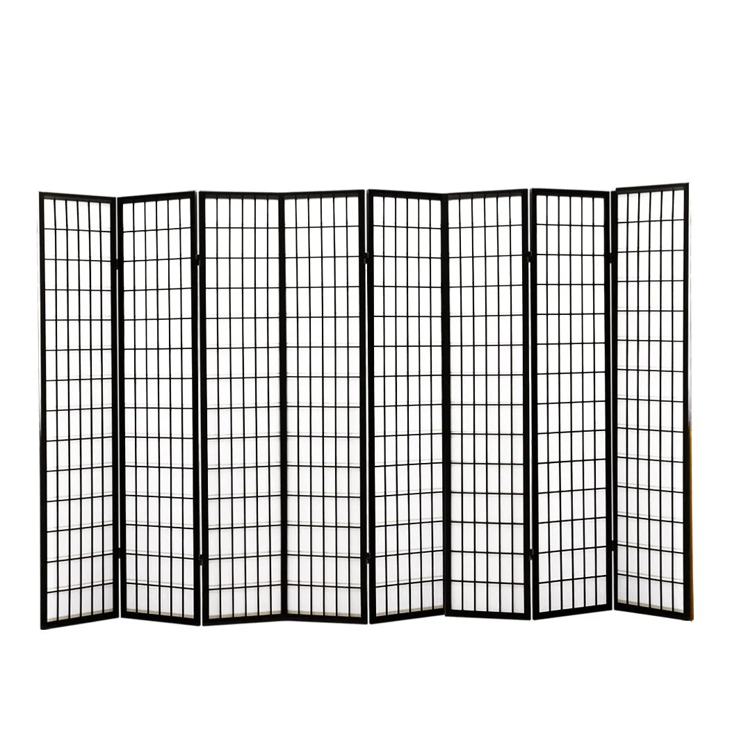 8 Panel Free Standing Foldable  Room Divider Privacy Screen Black Frame