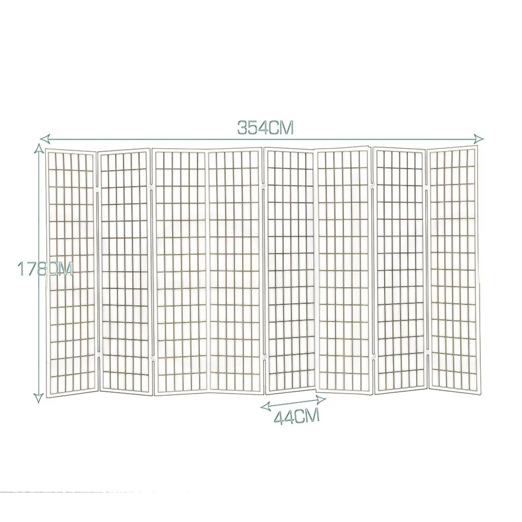 8 Panel Free Standing Foldable  Room Divider Privacy Screen Wood Frame