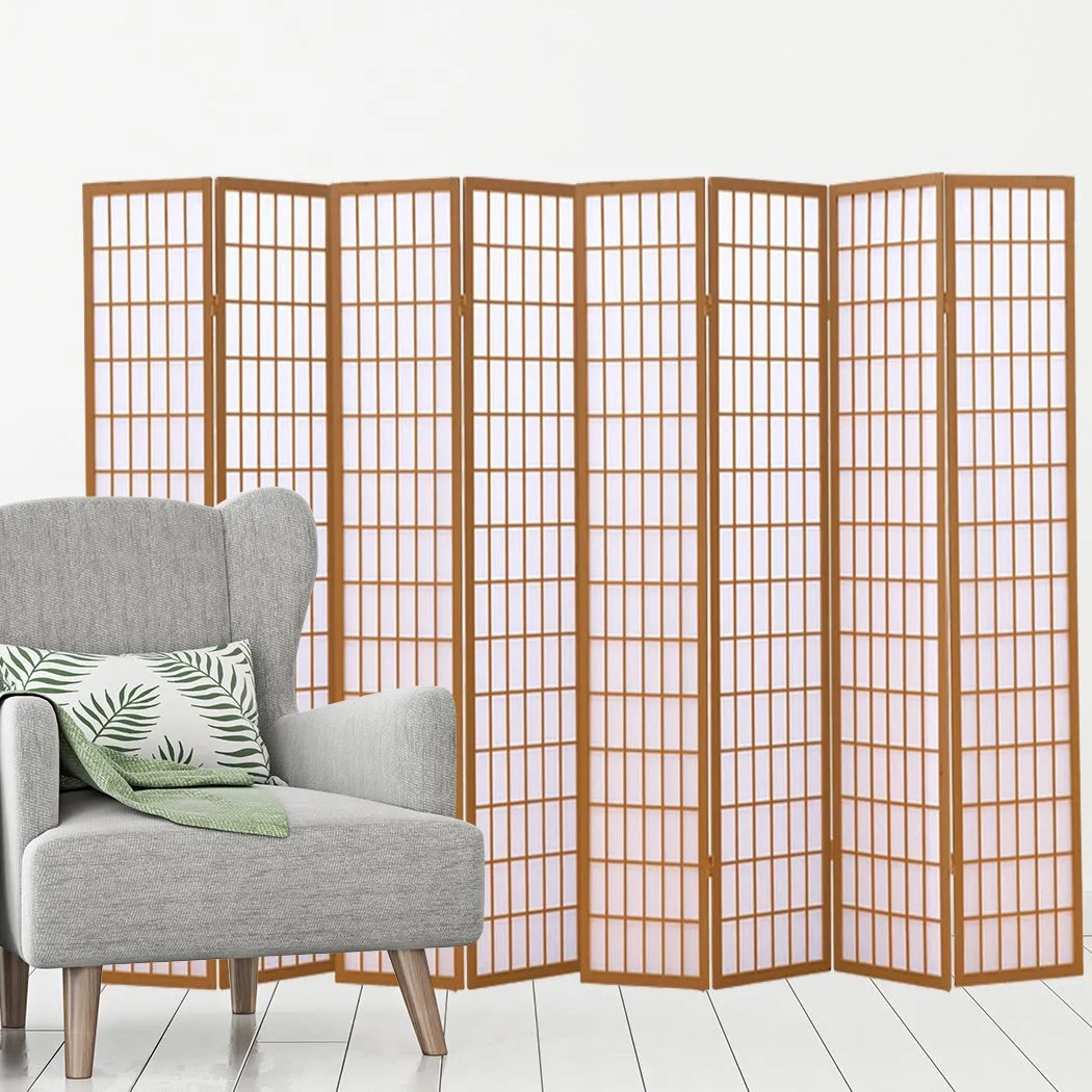 8 Panel Free Standing Foldable  Room Divider Privacy Screen Wood Frame
