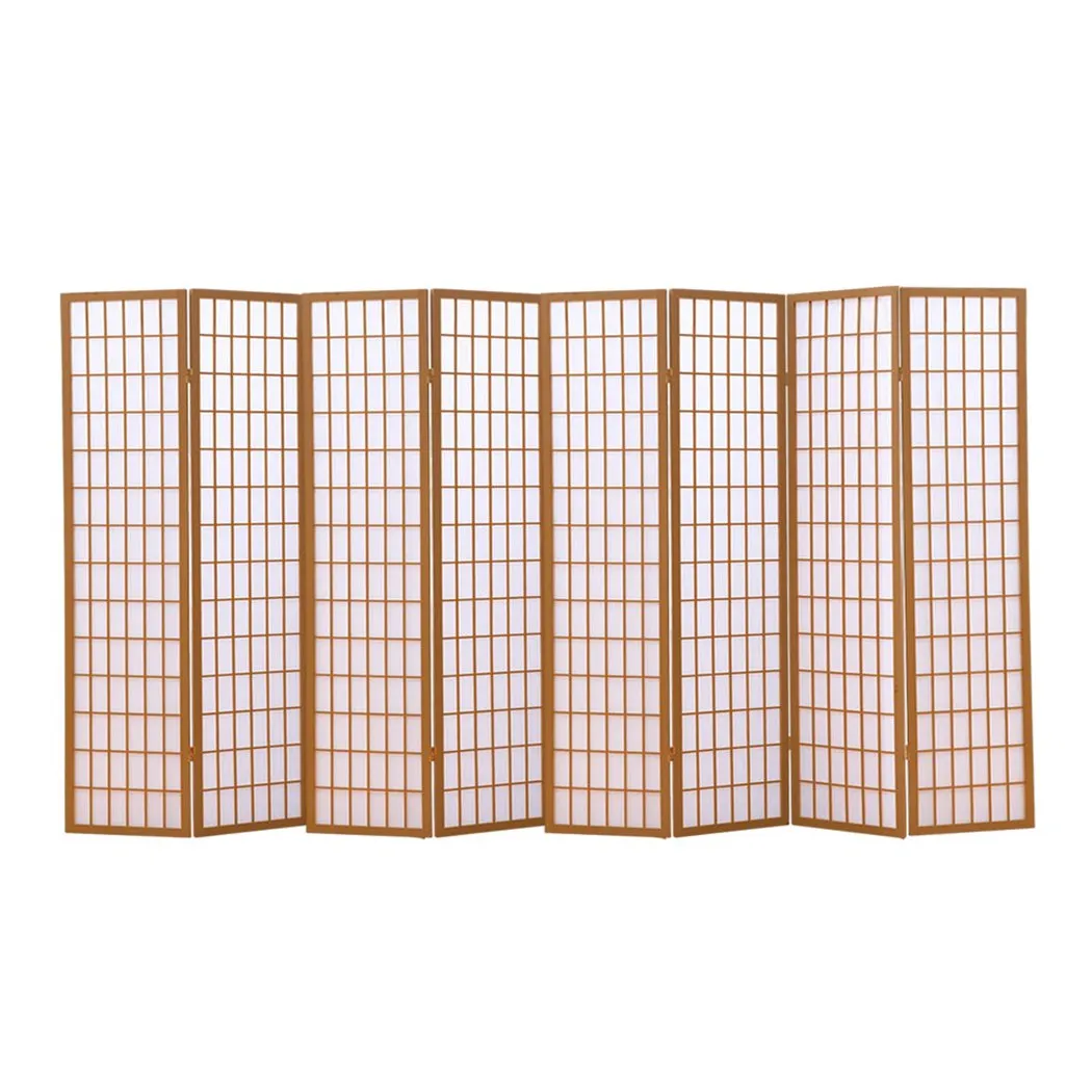 8 Panel Free Standing Foldable  Room Divider Privacy Screen Wood Frame