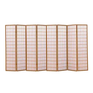 8 Panel Free Standing Foldable  Room Divider Privacy Screen Wood Frame