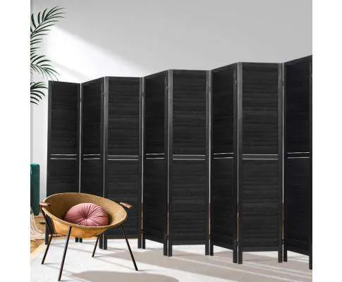8 Panel Room Divider Screen Privacy Wood Dividers Timber Stand Black