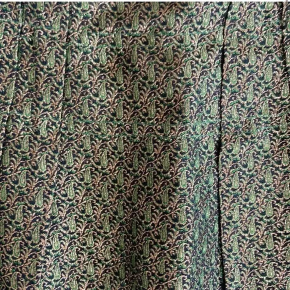 Adolfo Dominguez Mini Skirt Metallic Jacquard Green Gold Pleated FR38 US sz Med