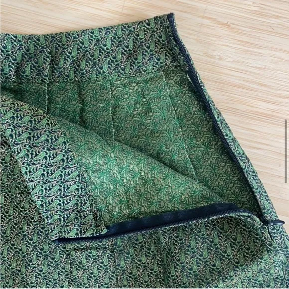 Adolfo Dominguez Mini Skirt Metallic Jacquard Green Gold Pleated FR38 US sz Med