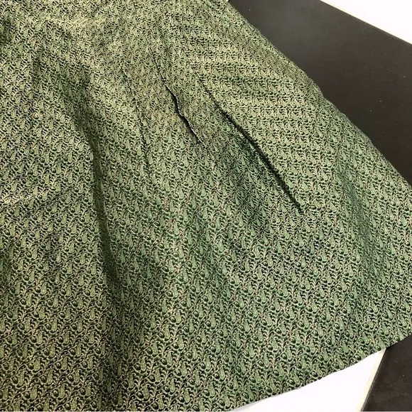Adolfo Dominguez Mini Skirt Metallic Jacquard Green Gold Pleated FR38 US sz Med
