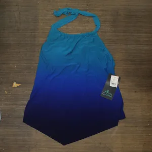 Aqua Green Women's Dip Dyed High Neck Tankini Top 674118