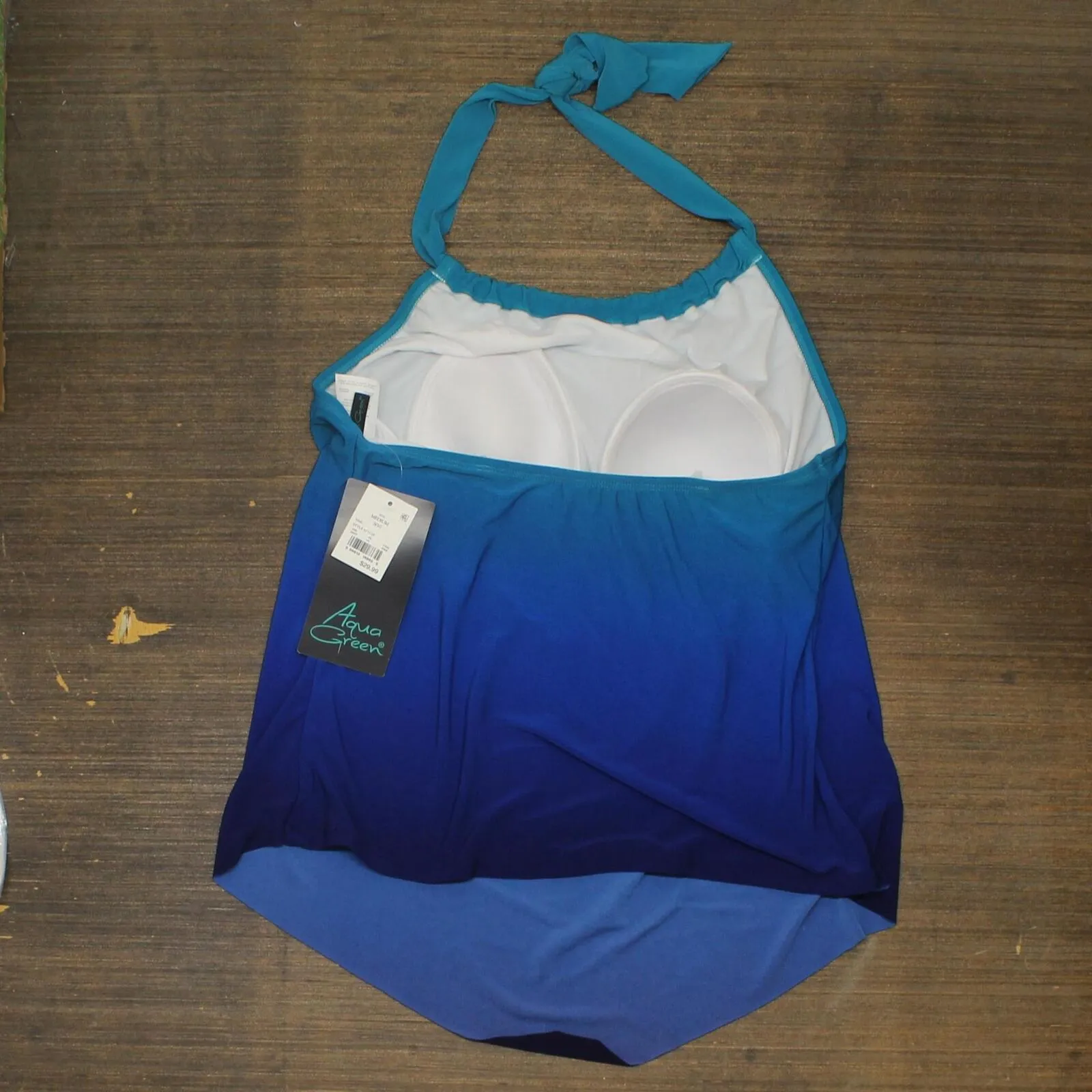 Aqua Green Women's Dip Dyed High Neck Tankini Top 674118