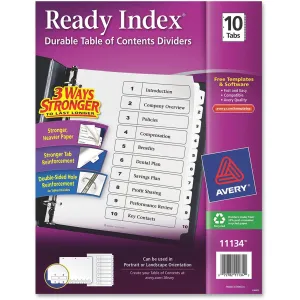 Avery® Customizable Table of Contents Dividers, Ready Index(R) Printable Section Titles, Preprinted 1-10 White Tabs, 1 Set (11134)