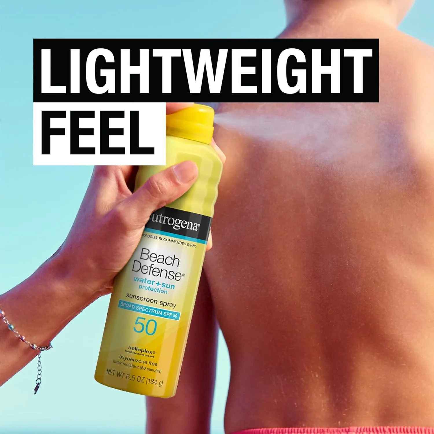 Beach Defense Body Spray Sunscreen with Broad Spectrum SPF 50, Shields against UVA and UVB Rays, Water Resistant and Oil Free Sun Protection, Oxybenzone Free and Fast Drying, 6.5 OZ