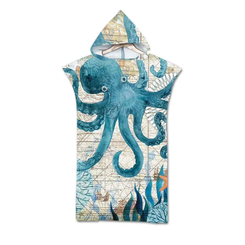 Beach Towel Cloak Cloak Geometric Print Hooded Bath Towel