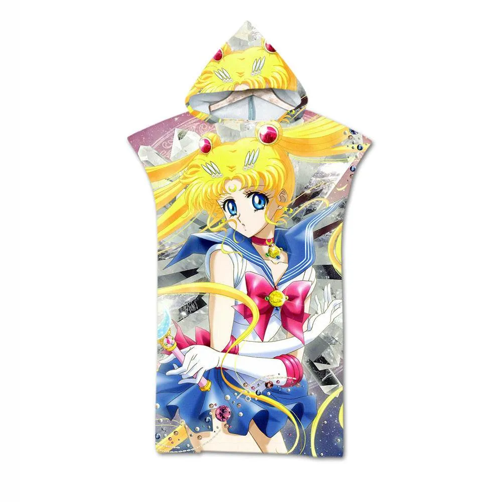 Beach Towel Cloak Cloak Geometric Print Hooded Bath Towel
