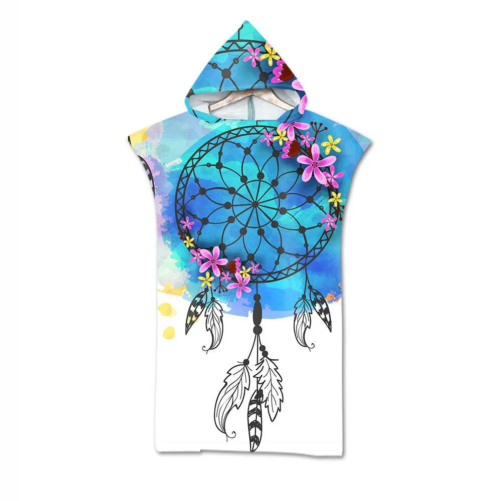 Beach Towel Cloak Cloak Geometric Print Hooded Bath Towel