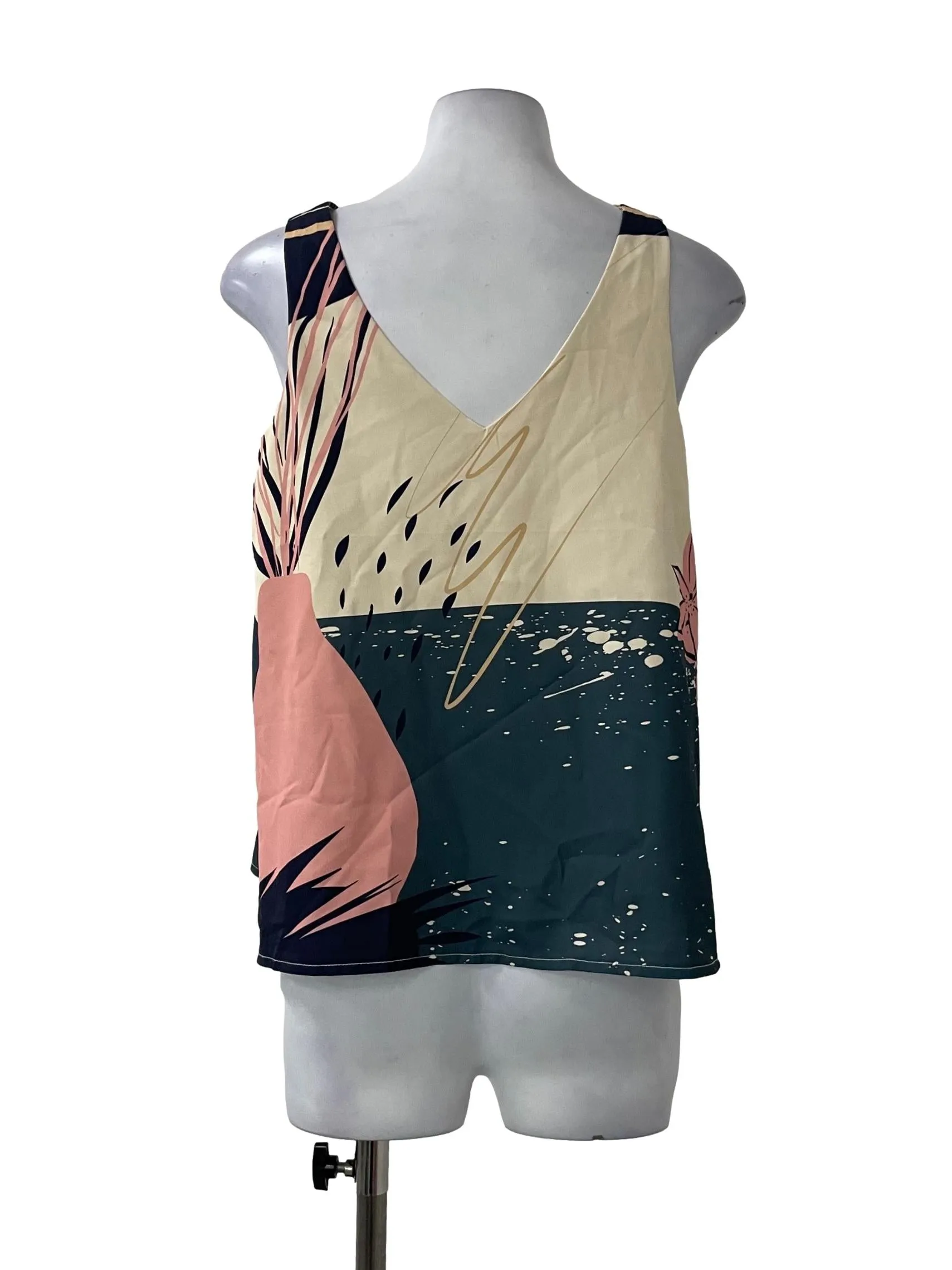 Beige Patterned Round Neck Top