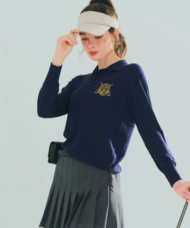 BENECIA 12 Slim Collar Knit Top  - Navy