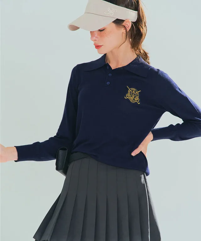 BENECIA 12 Slim Collar Knit Top  - Navy