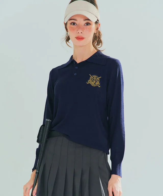 BENECIA 12 Slim Collar Knit Top  - Navy