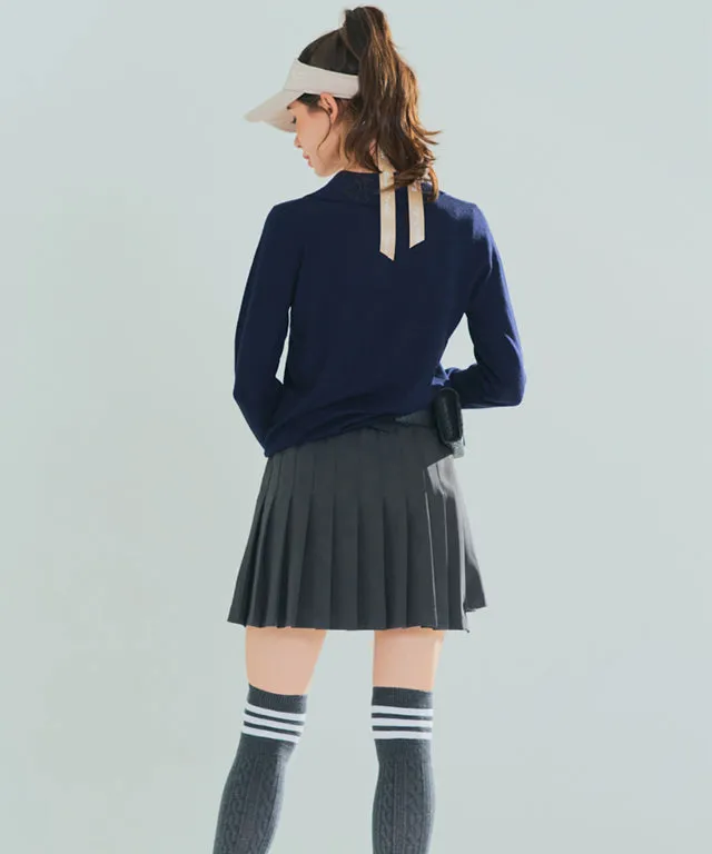 BENECIA 12 Slim Collar Knit Top  - Navy