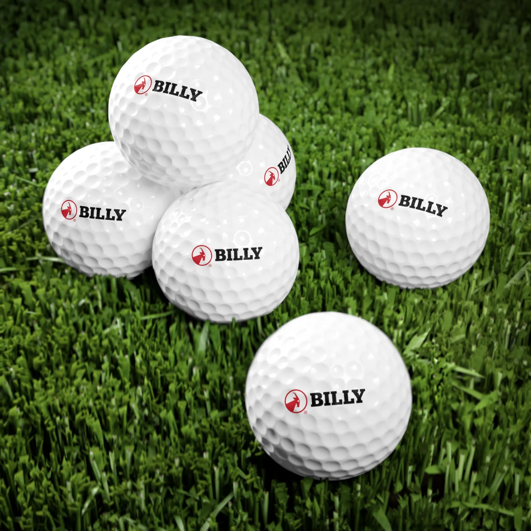 BILLY Golf Balls, 6pcs (Red/Black Horizontal Logo)